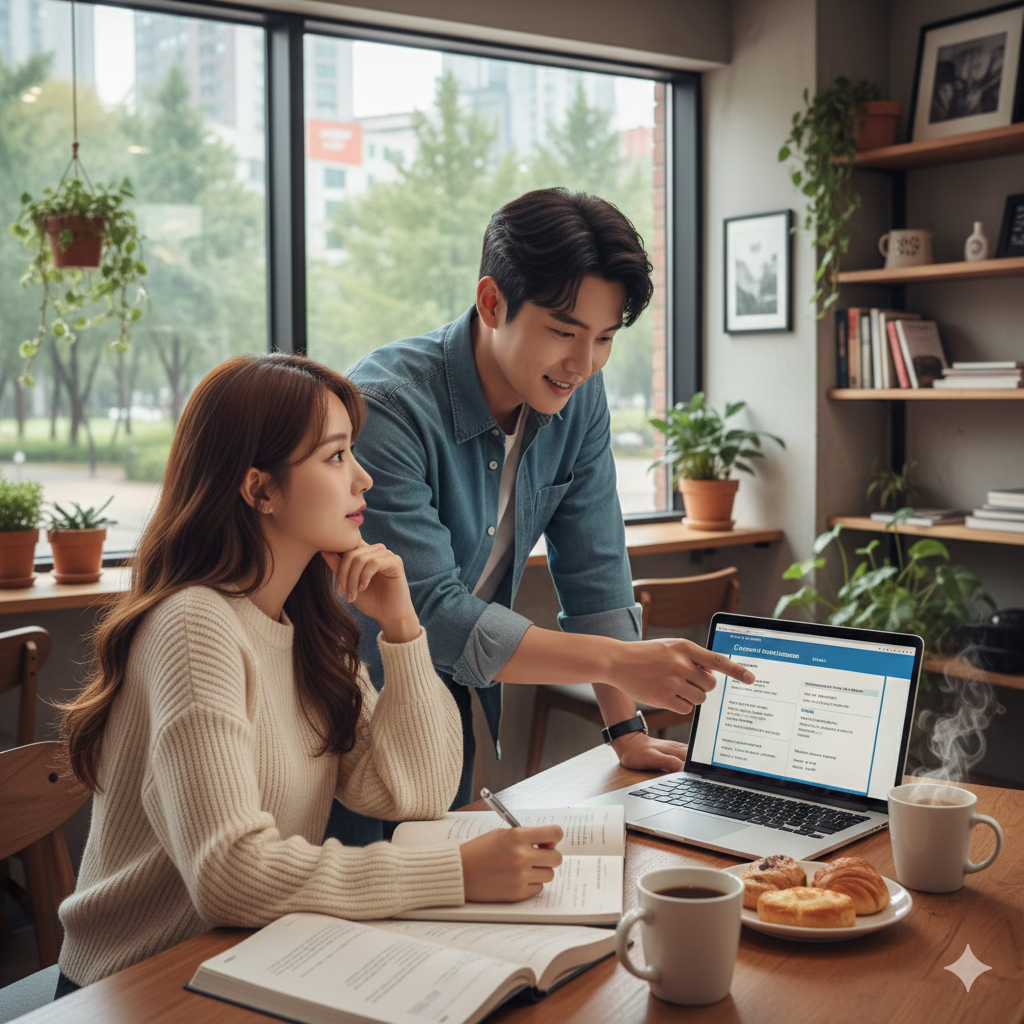 온라인 공부를 하는 사용자의 자연스러운 장면, 스픽 프리미엄 할인 정보와 관련된 콘텐츠용 이미지
